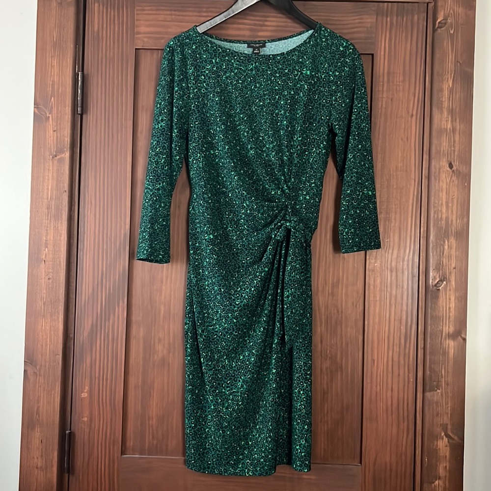 👗 Ann Taylor Dark green Cheetah 3/4 Sleeve Dress XS 👗